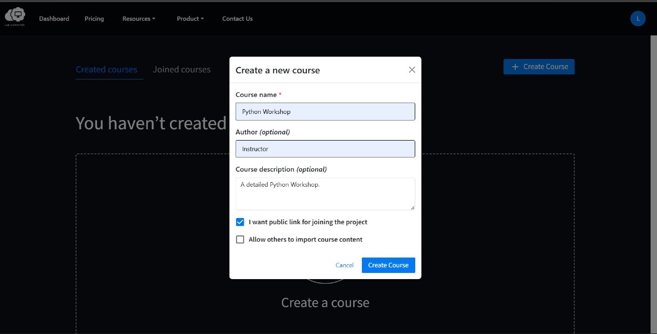 Screenshot: public join link