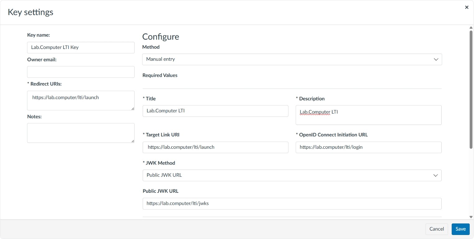Screenshot: Key Settings