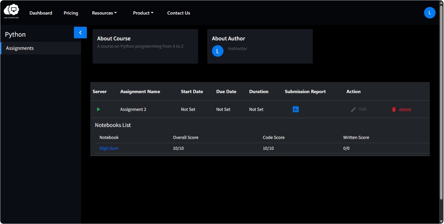 Screenshot: View submission and results