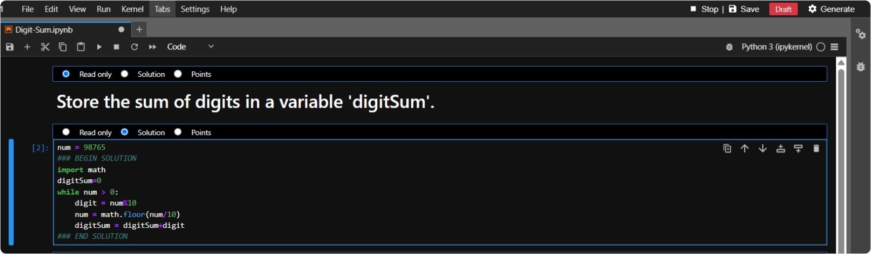 Screenshot: Begin and End Solution
