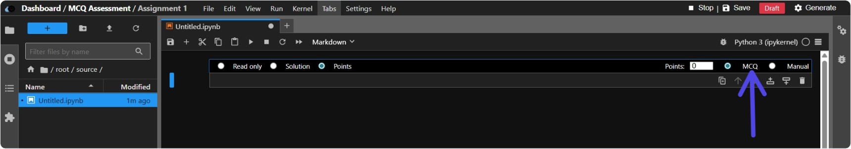 Screenshot: MCQ toolbar