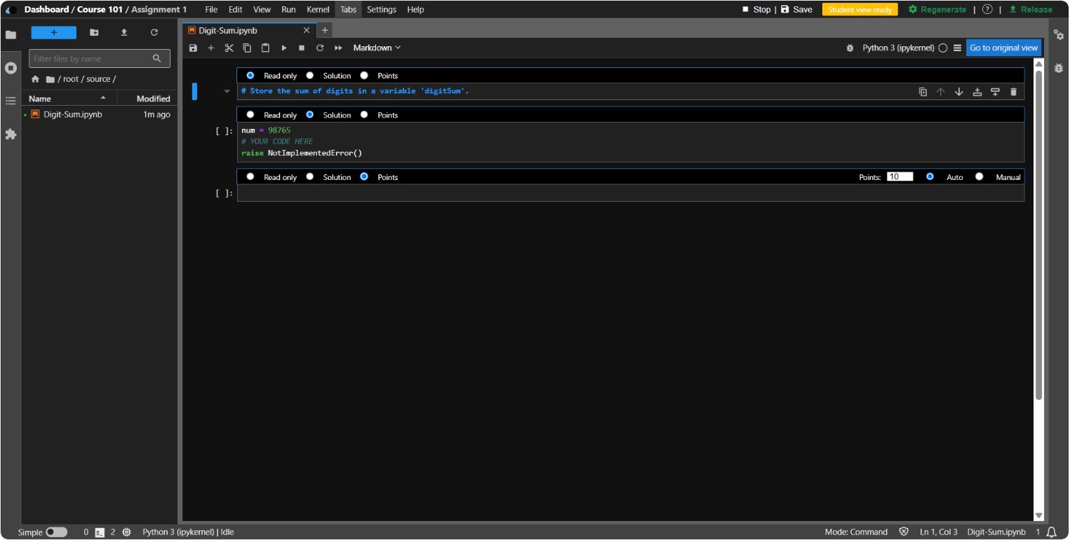 Screenshot: Student Stub